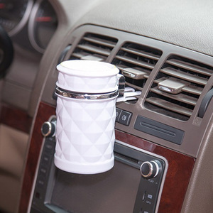 Car Ashtray With Light Vent Mounted Diamond Cut Faceted White <b>Plastic</b> 11x7.5Cm <b>Sliding</b> Cover For Car Use - Product Image 1