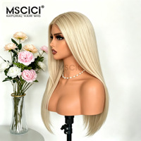 Perruque Lace Front HD Transparente 13x4 Cheveux Humains Vierges Vietnamiens Lisses Blondes avec Mèches Base en Soie Sans Colle Marque MSCICI