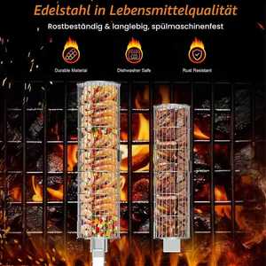Lot de 2 paniers de cuisson roulants emboîtables en acier inoxydable, outils de barbecue rotatifs pour charbon de bois, poignée métallique amovible polie pour le camping - Product Image 1