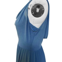 BC032018 Baili Blue Cowl Neck Draped Back Mesh Ballet Lyrical Dance Dress Long Sleeveless Costume Competition Dancewear Adults