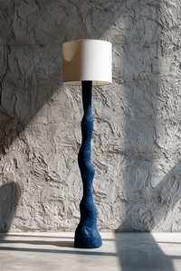 Lámpara de Pie de Cerámica Minimalista, Base Azul Texturizada, Pantalla Blanca Tipo Tambor, Tamaño Grande, Iluminación Residencial, E27 LED 2700K - Product Image 3