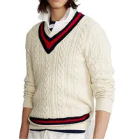 Maglione KD fabbricazione maglione di lana personalizzato Pullover da uomo in maglia a trecce con scollo a V maglioni da Cricket da uomo