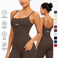 Débardeur de yoga transfrontalier en Spandex/Nylon brossé à séchage rapide, avec coussinets de poitrine, bretelles fines, motif uni, coupe ajustée pour femme