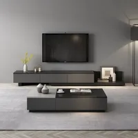 HOMEMAKE Table basse multifonctionnelle pour le thé, meuble TV avec tiroir de rangement, pieds en bois massif
