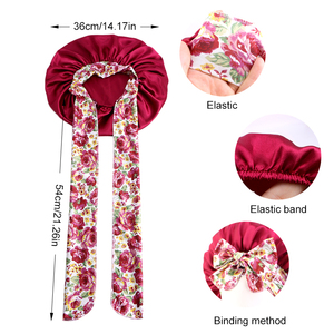 Bonnet ikat kepala wanita, gaya baru elastis ukuran besar rambut keriting Satin digunakan di rumah topi tidur - Product Image 4