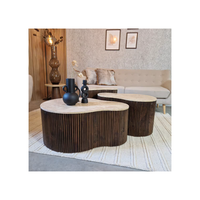 Ensemble de table basse en marbre, décor de salon, table à thé centrale en marbre naturel avec pied en bois, table basse en travertin pour vivre