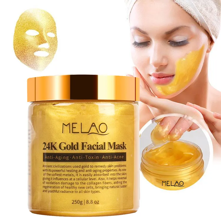 MELAO OEM Wholesale Natural Anti Aging Whitening Organic 24k Gold Mask Collagen Peeling Peel off Clay Skin Care Gold Facial Mask