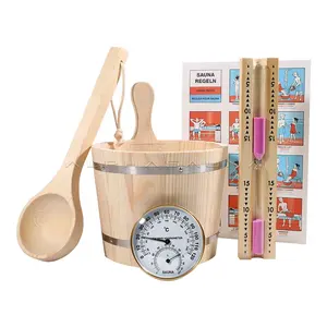 Alphasauna Set di legno di vendita caldo secchio di legno mestolo termometro igrometro in vendita - Product Image 1