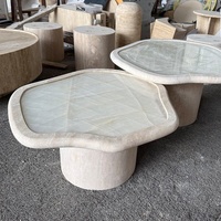 Table basse en onyx blanc brillant de luxe SW STONE, grande, moderne, de style nordique, en travertin nuage, pour salon, en marbre emboîtable