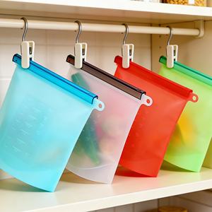 ถุงเก็บอาหารซิลิโคนเกรดอาหารแบบใช้ซ้ำได้ ถุงจัดระเบียบในครัวสำหรับผัก ของเหลว ขนม และอาหาร - Product Image 3