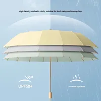 Vente en gros du fabricant Parapluies de voyage à triple manche en bois avec revêtement UV personnalisable