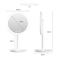 Miroir de maquillage LED rond à 3 modes d'éclairage, à intensité variable, avec bouton tactile, angle réglable, rechargeable, miroir de beauté de table