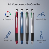 Stylo bille multicolore 4-en-1 avec pointe tactile, clip métallique, en plastique, encre noire, bleue, rouge, verte 1,0 mm 0,7 mm, logo personnalisé, cadeau de bureau