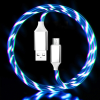 Câble de charge rapide USB-C 2,4 A pour téléphone portable, lumineux et coloré, avec LED à effet de lumière fluide