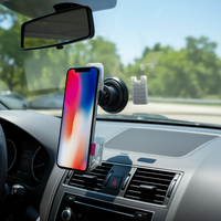 Support de téléphone carré DAM avec porte-monnaie et emplacement pour cartes, ventouse multicolore pour tableau de bord de voiture, matériau PP