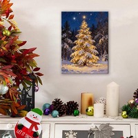 Tableau mural de Noël lumineux à LED avec cheminée et sapin, peinture illuminée pour la décoration de salon à Noël