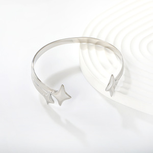 Geometric Four Pointed Star <b>Bracelet</b> 18k Gold Plated Stainless Steel Open <b>Bangle</b> Unisex Jewelry - Product Image 4