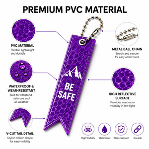Porte-clés réfléchissant en PVC avec logo personnalisé, étiquette de sécurité réfléchissante pour sac à dos, vélo, course à pied, marche, pendentif d'avertissement haute visibilité - Product Image 4