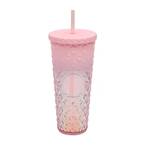 High Quality 24oz Double Wall Insulated Students Drink Water Coffee Tea Cup Diamond Tumbler With Lid And Straw Wholesale