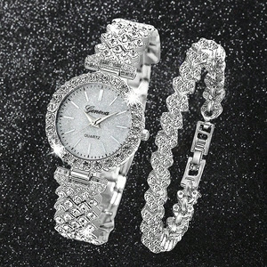 Reloj de Cuarzo para Mujer Gemena con Brazalete de Diamantes, Caja de Aleación Plateada, Cierre Plegable, Pantalla Analógica - Product Image 1