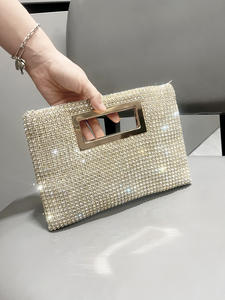 ファッションエレガントな高級ダイヤモンドブリンブリン女性ハンドバッグレディースチェーンバッグパーティーウエディング宴会クラッチ財布ベルベットイブニングバッグ - Product Image 5