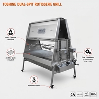 Rôtissoire à double moteur indépendant 1560x800x1015mm en acier inoxydable 304, 2x15W, gaz et charbon, pour porc et agneau entiers, certifiée CE-EMC CE-LVD