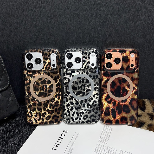 Fashion IMD Leopard Magnetic Phone Case for iPhone 13 14 15 16 Pro Max Luxury Ladies Protective Mobile Phone Cover 17 ProMax