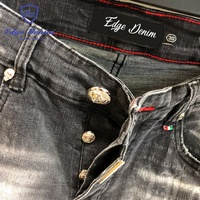 Pantalon en jean noir ajusté en denim Edge Denim Iron Diamond, taille haute élastique, pantalon sur mesure, jean skinny pour homme, décontracté
