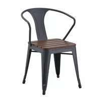 Chaise de bar industrielle en métal avec siège en bois, accoudoirs fixes, design moderne, durable, écologique, résistante à l'eau, mobilier commercial pour bar