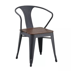 Chaise de bar industrielle en métal avec siège en bois, accoudoirs fixes, design moderne, durable, écologique, résistante à l'eau, mobilier commercial pour bar - Product Image 2