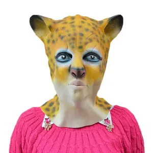 Masker lateks macan tutul massal Cosplay realistis Halloween masker pesta kepala hewan menyenangkan properti untuk dewasa