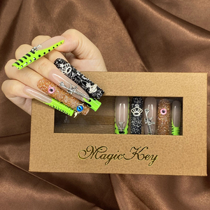 Prensa <span class=keywords><strong>de</strong></span> bailarina cuadrada larga en las <span class=keywords><strong>uñas</strong></span> <span class=keywords><strong>Casero</strong></span> Girasol brillante Punta francesa Bling Glitter 10PCS Acrílico <span class=keywords><strong>Uñas</strong></span> artificiales Prensa en - Product Image 2