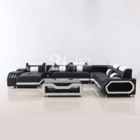 Futuristisches Modulares Multifunktions-Ledersofa mit LED-Beleuchtung, Elektrischer Relaxfunktion, USB und Musikplayer
