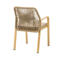Fauteuil de style scandinave en corde tressée avec structure en aluminium, accoudoirs incurvés et coussin, chaise de salle à manger d'extérieur