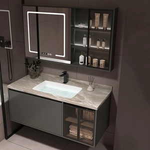 Mueble de Baño de Lujo Moderno con <span class=keywords><strong>Espejo</strong></span> de Pared, Organizador, Lavabo de Piedra, <span class=keywords><strong>Antivaho</strong></span>, Cajones de Madera, Combinación de Tocador - Product Image 3