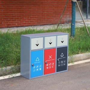 High Quality Galvanized Sheet Paint Outdoor Trash Cans for Commercial Area Garbage <strong>Bin</strong> <strong>Storage</strong> 4 Compartment Trash Can - Product Image 5