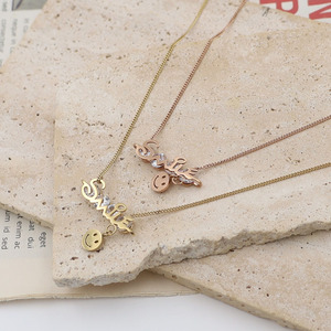 Fashion Letter Smiley Pendant Stainless Steel Necklace For Women Clavicle Chain Gift Jewelry Rose Gold Gold - Product Image 2
