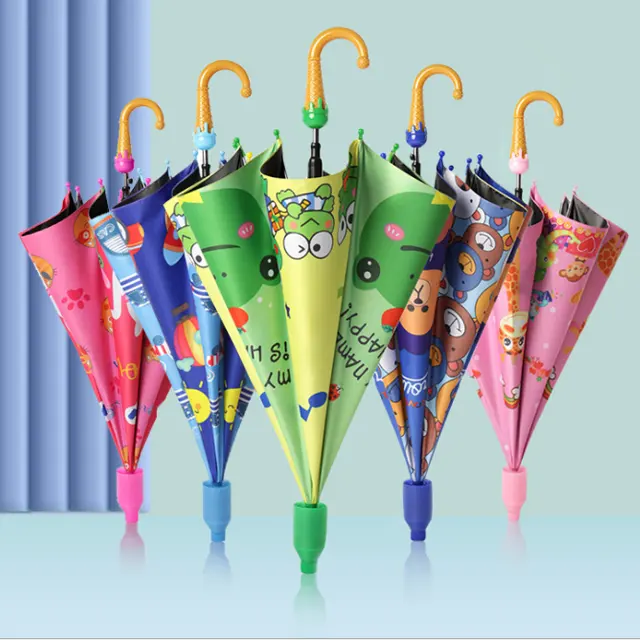 Tùy Chỉnh UV Thiết Kế Lớp Phủ Chống Nhỏ Giọt An Toàn Vòng Góc Umbrella Trẻ Em Dễ Thương Nhân Vật Carton Kids Giá Rẻ Umbrella