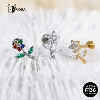 Approvisionnement direct usine – Piercing en titane ASTM F136, plaqué or 18 carats PVD, clous d'oreille labret à dos plat, sans filetage, à poussoir