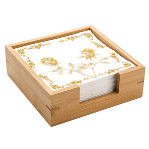 Boîte à mouchoirs en bambou avec serviettes florales, rangement de table pour hôtel et restaurant, design carré brun clair - Product Image 5