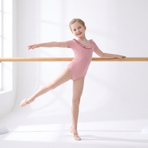 Ruffle Neck Short Sleeve Kids Ballet Leotard Cute Frill Collar Girls Dance Bodysuit for Ballet Training - Product Image 1
