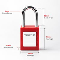Cadenas de sécurité LOTO multicolore personnalisé OEM, durable, avec anse en acier haute résistance de 38 mm, étiquette d'avertissement et déverrouillage par clé