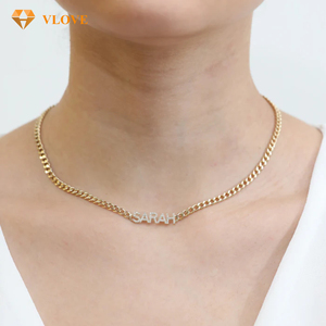 Collier avec chaîne cubaine personnalisée en or 14 carats avec diamants, cadeau personnalisé pour homme et femme, anniversaire, chaîne - Product Image 4