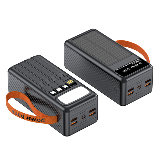 High Big Capacity 30000mAh 50000mah Solar Power Bank Portable Charger with Built-in Cable Fast Charging LED Display for Outdoor
