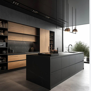 <span class=keywords><strong>Stratifié</strong></span> personnalisé brillant <span class=keywords><strong>pour</strong></span> armoires de <span class=keywords><strong>cuisine</strong></span> avec îlot Armoire de <span class=keywords><strong>cuisine</strong></span> noire moderne Ensemble d'armoires de <span class=keywords><strong>cuisine</strong></span> <span class=keywords><strong>pour</strong></span> meubles de maison - Product Image 2