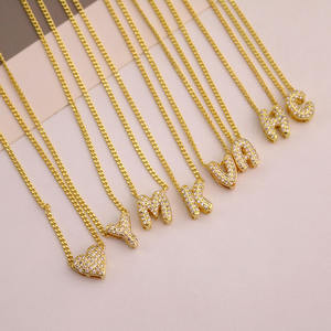 NZ1592 Mini Tiny Little Small 18K chapado en oro 3D Puffy Puff CZ Pave monograma letra inicial encanto cadena Collar para mujer - Product Image 2