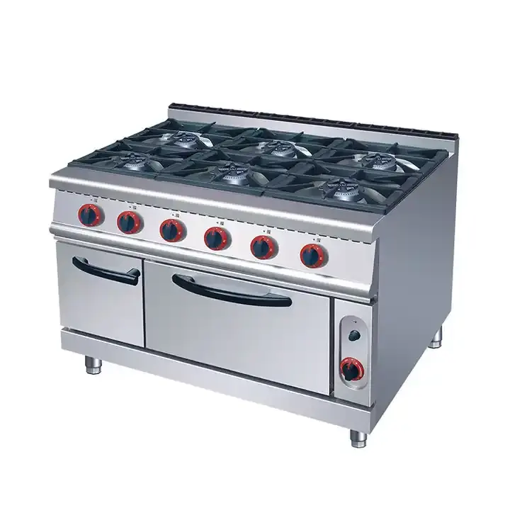 Cuisinière à gaz électrique à 6 brûleurs avec four Machines de cuisine en acier inoxydable Équipement de restaurants