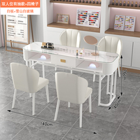 Table de Salon de Manucure Vintage Style Européen avec Plateau en Verre pour 3 Personnes