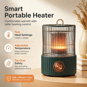 Calentador Eléctrico Portátil Tipo Jaula de Pájaros, 1200W, Calor Instantáneo Rápido, Calentamiento Envolvente de 360 Grados, Apagado Automático, Para Interiores, Escritorio, Hogar - Product Image 5