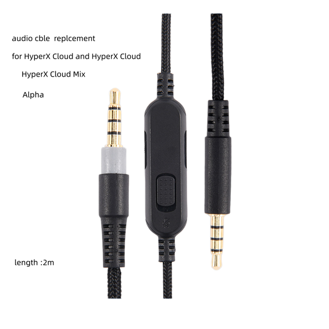 Replacement Audio Headphone Cable with Vol Control for HyperX Cloud and HyperX Cloud Alpha Gaming Headsets.